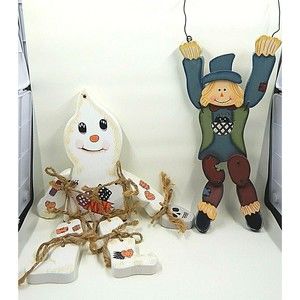 Halloween Wooden Hanging Decorations Scarecrow and Ghost Jointed Fall Harvest